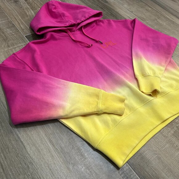 Lauren Ralph Lauren Dip-Dyed French Terry Hoodie Pink/Yellow Size Medium Women - Picture 11 of 16